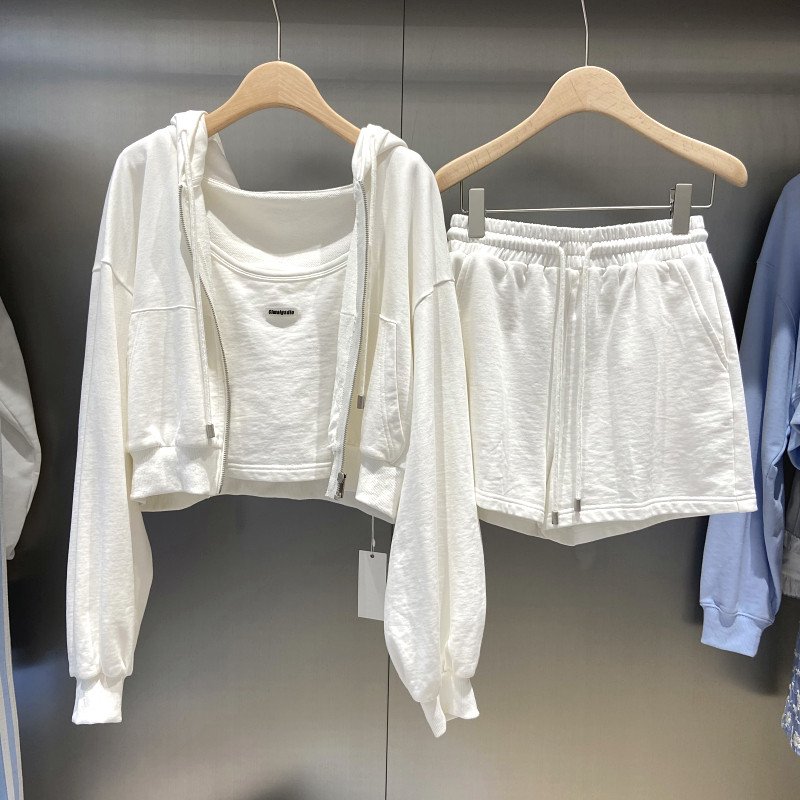 韩国夏季新款卫衣外套吊带短裤休闲运动套装女洋气时尚三件套薄款