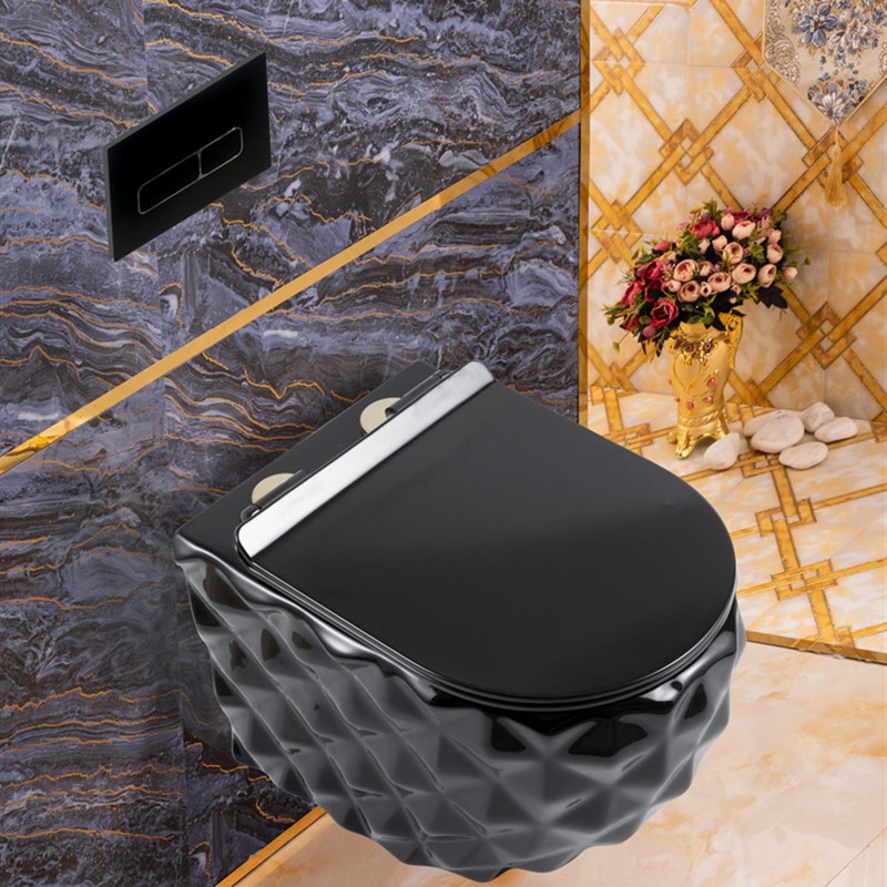 欧式金色黑色挂壁式坐便器家用小户型入墙式水箱陶瓷马桶后墙排水