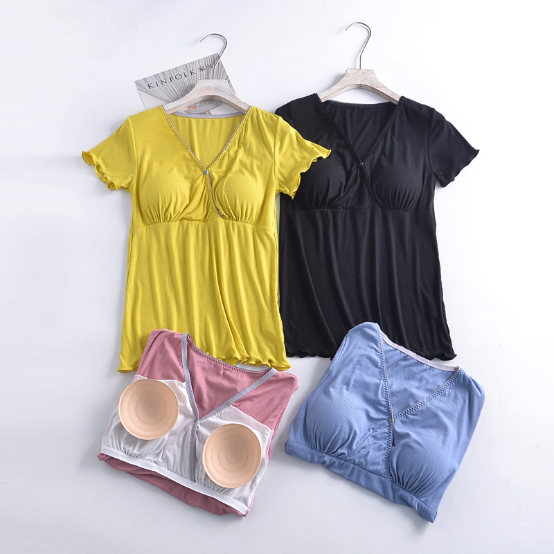 夏莫代尔孕妇产后家居服睡衣产妇月子服短袖单件上衣哺乳衣喂奶衣