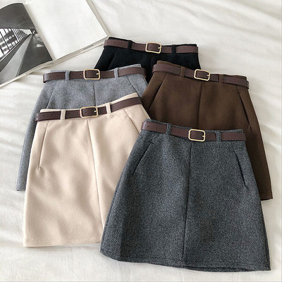 网红Casual Korean Women Winter Mini A-Line Skirts Vintage Fe