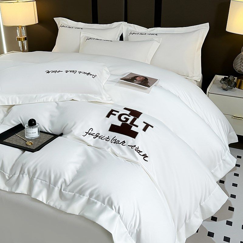 秋上新轻奢简约纯棉全棉床上四件套刺绣居家裸睡学生宿舍床三件套,床上用品,学生床品套件,淘宝优惠券,粉丝福利购,淘宝优惠卷