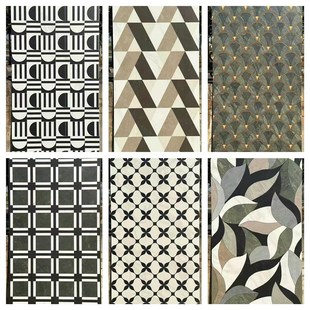 黑白花砖750*1500几何拼花地砖客厅背景墙卫生间墙砖仿古砖瓷砖