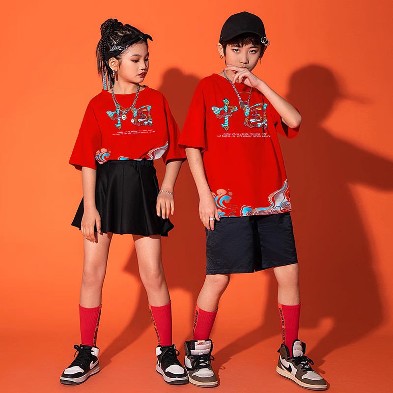 现货儿童六一表演服装中国风男童架子鼓汉服女童走秀啦啦操演出服