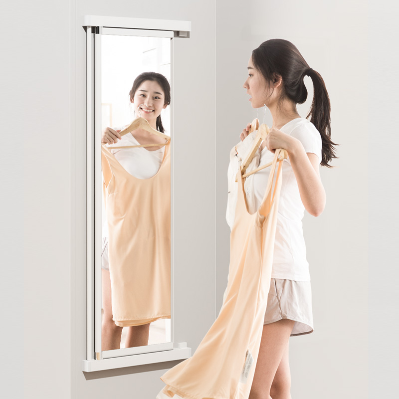 平开门衣柜全身穿衣镜柜内对开门旋转推拉轨道折叠伸缩隐形试衣镜