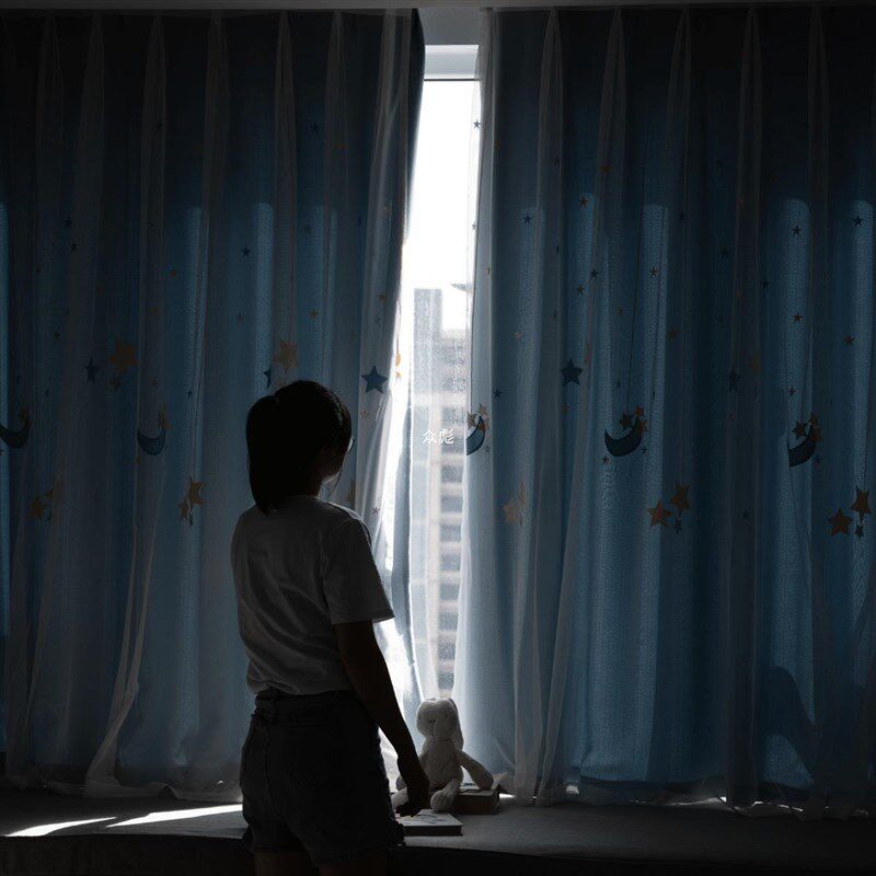 飘窗窗帘卧室遮光简约纱女孩少儿房窗纱双层纱帘落地窗阳台