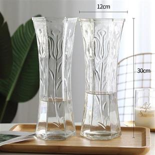 特大号玻璃花瓶透明水培D富贵竹花瓶客厅家用插花瓶摆 两件套