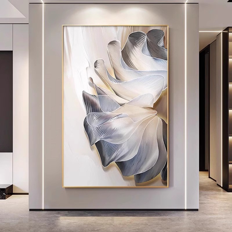 奶油风入户玄关装饰画高级感客厅沙发背景墙挂画立体浮雕花卉壁画图片