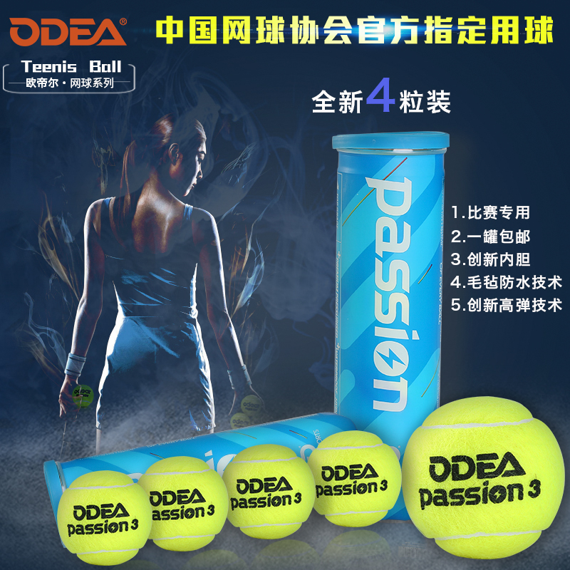 ODEA欧帝尔网球 PASSION比赛用网球4粒装弹跳好练习训练用网球