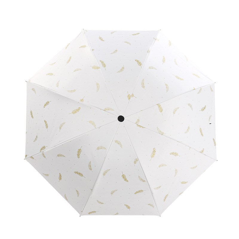 小众高货雨伞折叠黑胶小清新烫金羽毛伞遮阳伞女晴雨两用伞男防晒