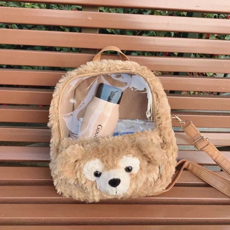 可爱卡通达菲熊毛绒双肩包毛茸茸大容量通勤百搭单肩手提斜挎痛包