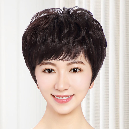 假发真发全真人发丝全头套自然短发全真卷发中老年妈妈假头发女士