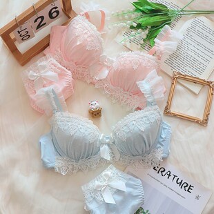 约素 沐春风~纯欲日系甜美可爱少女内衣蕾丝内衣套装薄有钢圈聚拢