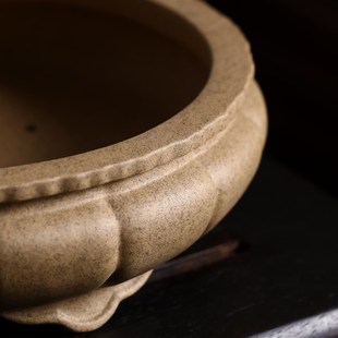 紫砂花盆精品唯珍盆景盆觅陶乡青灰段莲花盆仿古明清园艺盆栽盆