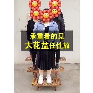 202R3新款 防腐木花架置物架阳台实木花架子客厅落地式 加宽花盆架