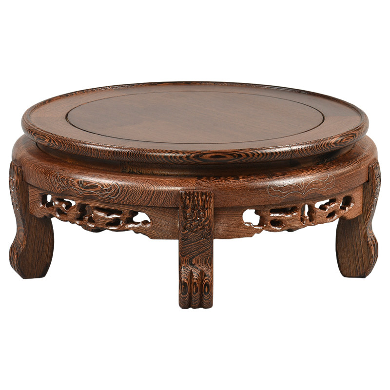 红檀花瓶圆形实木雕刻高脚底托奇石工艺品缸酒坛红木底座摆件托架,家居饰品,木雕,淘宝优惠券,粉丝福利购,淘宝优惠卷