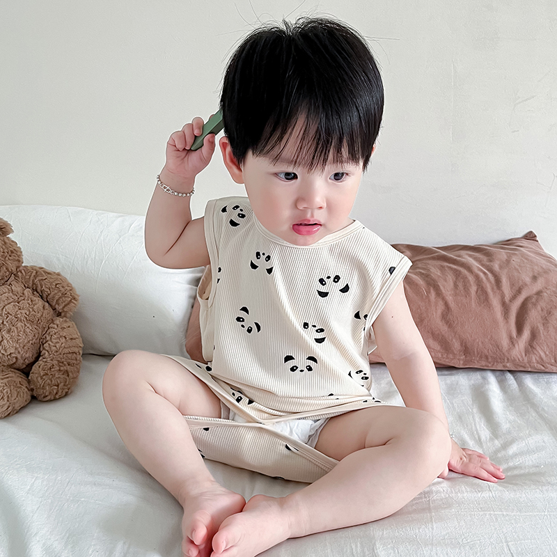 夏季儿童连体睡衣男童无袖睡袍薄款女宝宝护肚防着凉背心睡裙纯棉