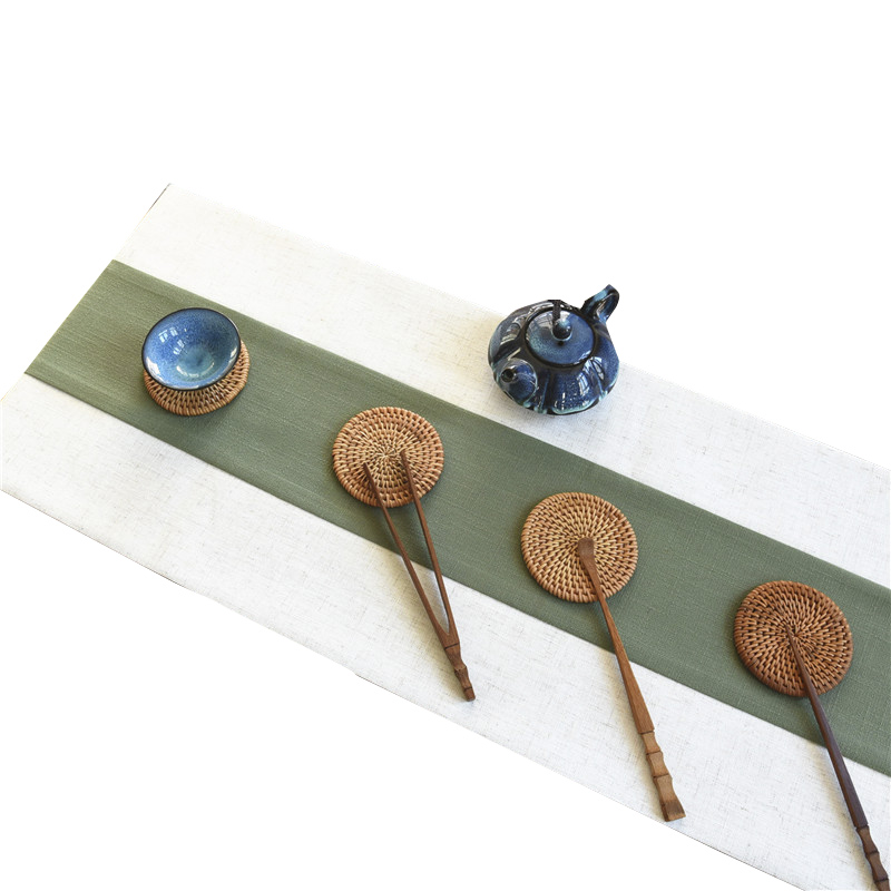 定做新中a式绿色棉麻桌旗 禅意茶席亚麻现代简约茶旗中国风长条巾