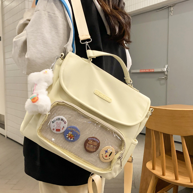 多用手提书包学生双肩背包透明层吧唧可爱痛包少女上课补习斜挎包