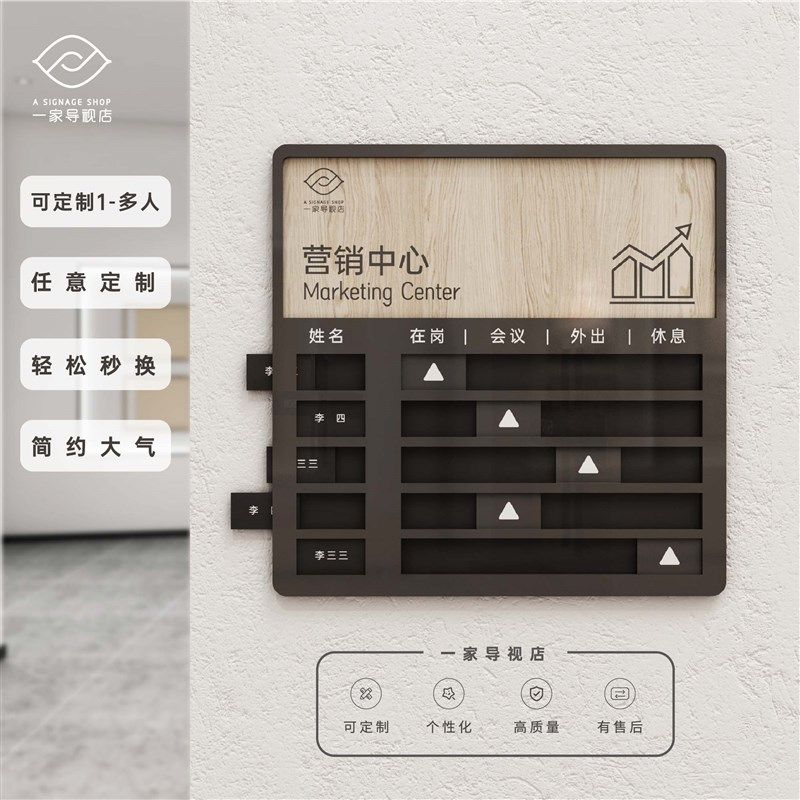简约个性工作人员去向牌可抽v拉办公室岗位人员标识牌亚克力可定