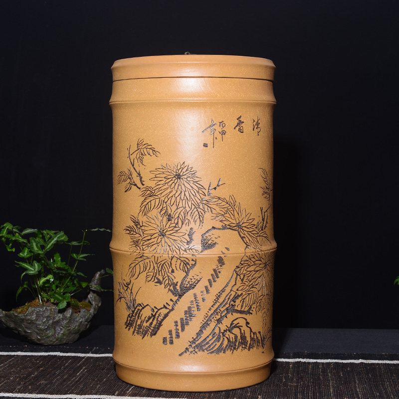 大号紫砂茶叶罐18饼手工普洱密封储存茶缸宜兴特大码散茶密封陶罐