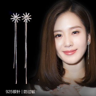 耳环长款气质水晶女o饰品耳饰韩版晚礼服宴会耳坠无耳洞耳夹式