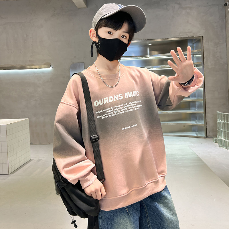 热销男童春秋款长袖卫衣2024新款大儿童装男孩秋季圆领渐变上衣痞
