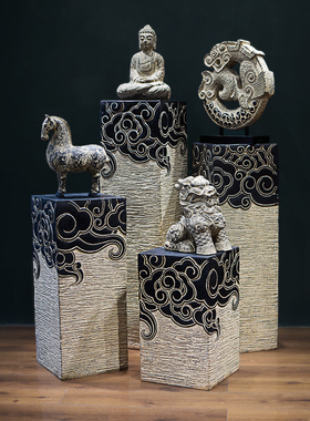 新中式禅意仿古祥云展示柱落地摆件家居饰品客厅过道玄关装饰底座