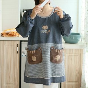 围裙长袖家用厨房反穿罩衣女士大人卡通时尚工作画画日式做饭围裙