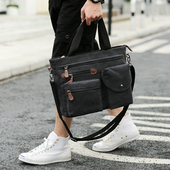手提公文包男士 商务通勤单肩斜挎包潮流帆布男差包上班电脑包