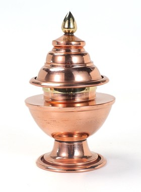 藏式光面红铜尖米盒糌粑盒家用储物罐米罐民族风宝瓶桌面家居摆件