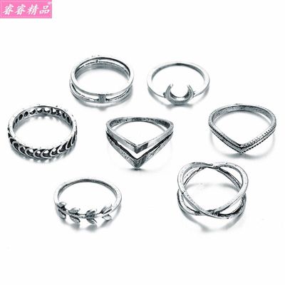 推荐7pcs Moon Cross Rings Vintage Simple Joint Ring jewelry