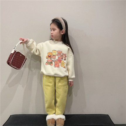 儿童加绒加厚休闲套装 男女儿童z全棉卫衣卫裤两件套 宝宝冬季童