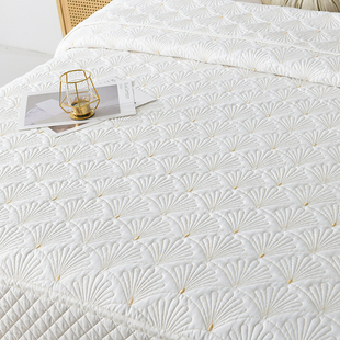 北欧夹棉双面绣花绗缝被三件套大床F床罩床盖夹棉床单单件空调被