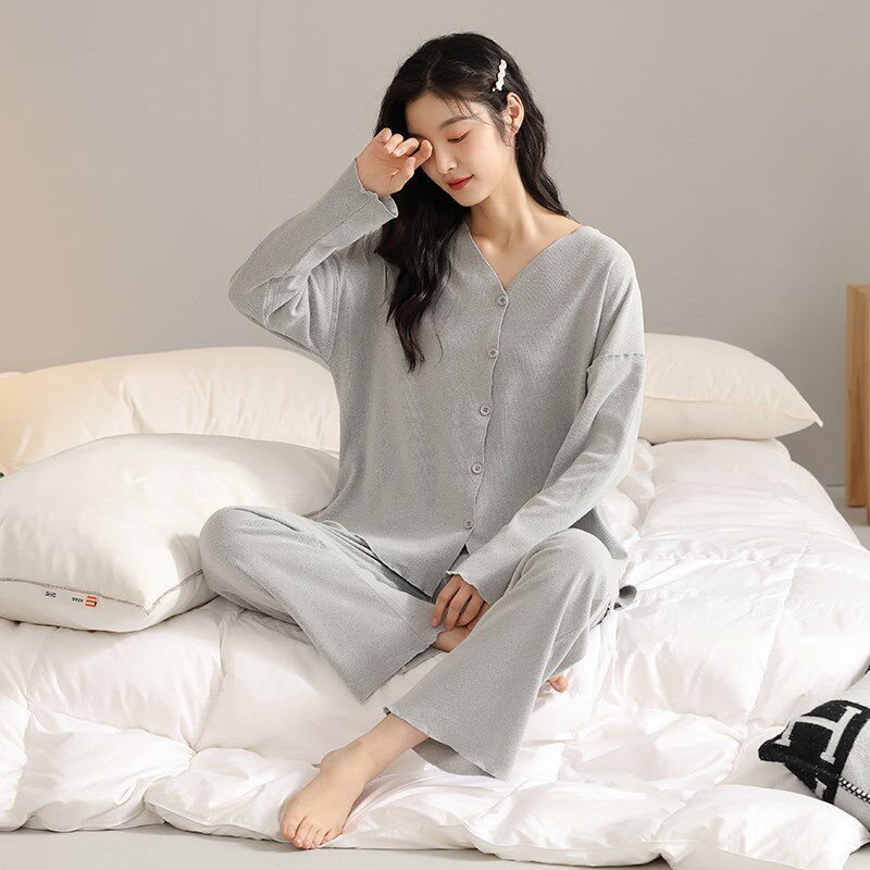 春秋季睡衣秋款女长袖套装2024新款和服开衫家居服灰色高级感