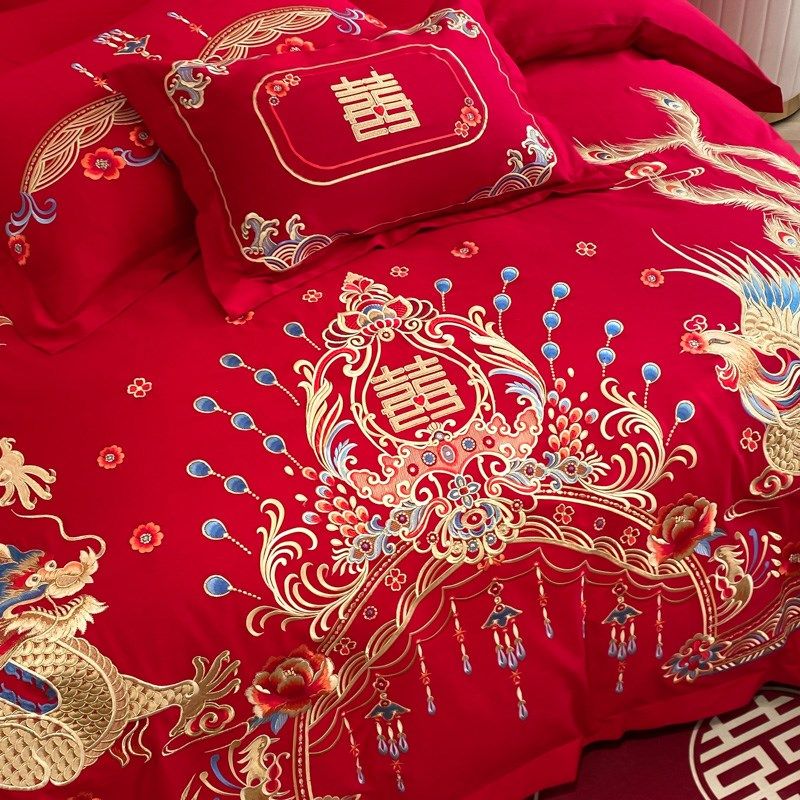 中式婚礼四件套重工级刺绣2025新款结婚床品新中式床品龙凤套间,床上用品,婚庆床品套件,淘宝优惠券,粉丝福利购,淘宝优惠卷