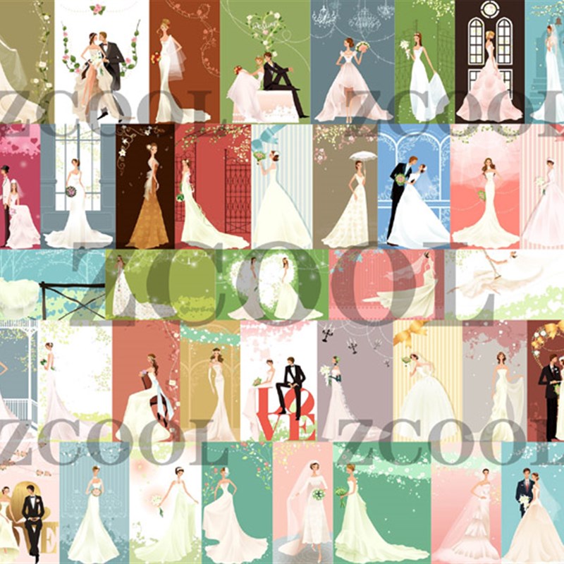 40套新郎新f娘蕾丝白色婚纱结婚礼婚庆人物舞台背景AI矢量素材184