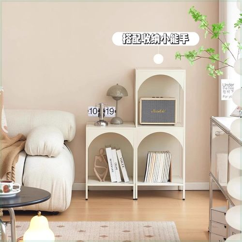 奶油风客厅书架转角落地摆件置物架墙边铁艺收纳柜子家居软装饰品