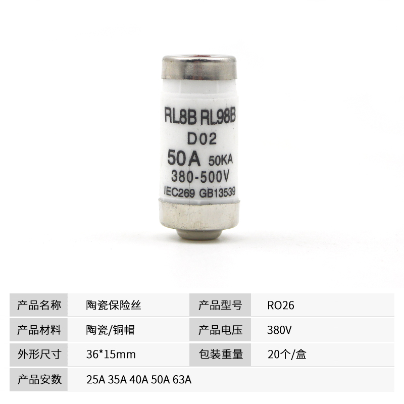 R026 RL98B RL8B螺旋式陶瓷保险丝管 2F5A 35A 40A 50A 63A熔断