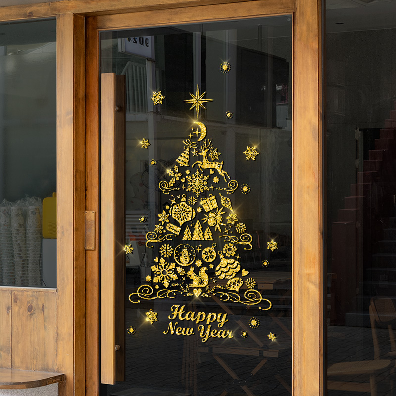 耶诞拉装饰橱窗玻璃贴纸窗贴窗贴节门店内场景布置耶诞树户画图片