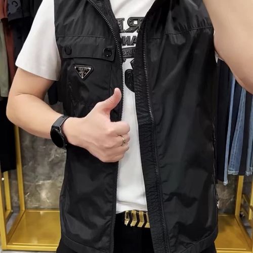 欧货夏季男士新款轻薄透气网连帽马甲外套黑色百搭运动男装00819