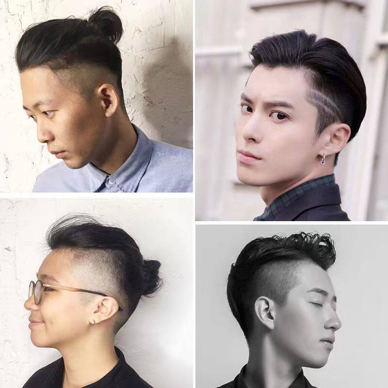 男士大背头逼真i补发片可扎短发马尾小辫子隐形头顶自然补发顶假