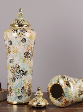 美式乡村陶瓷储物罐收纳摆件玄关电视柜简约摆件装饰清新罐子花瓶