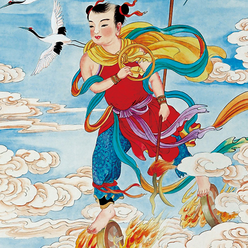 哪吒闹海画像挂画哪吒三太子中坛元帅神像结缘t卷轴画道场装饰画