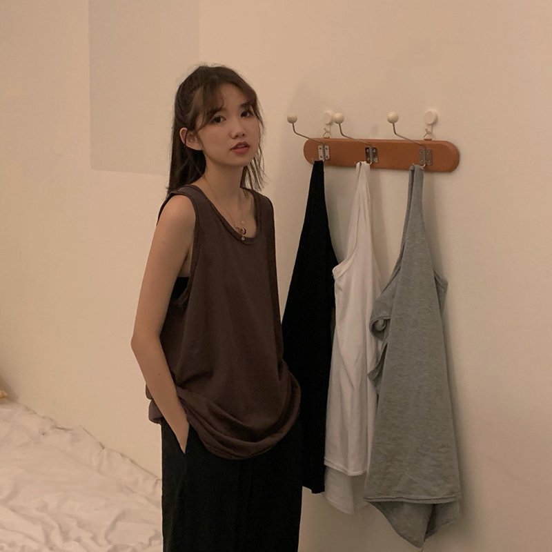 吊带背心无袖T恤女夏外穿潮内搭长款宽松bf灰色跨栏X纯棉打底上衣