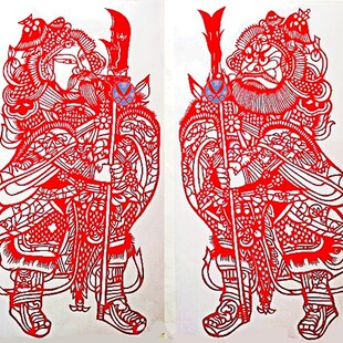 大号镂空门神关公剪纸窗花不干胶玻璃贴纸门神关羽张飞剪纸贴纸