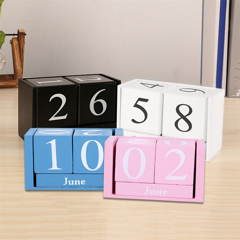 Wood-Calendar Office-Decor Desktop-Decoration Diy-Block Home