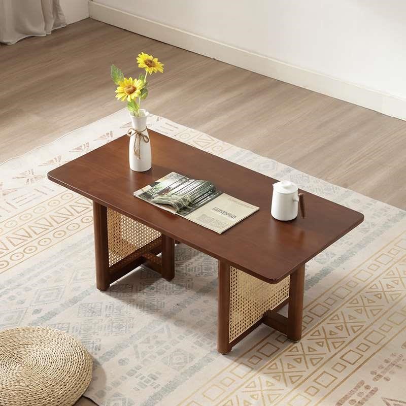 日式实木茶几侘寂风长茶桌客厅家用方几小户型原木藤编榻榻米炕桌