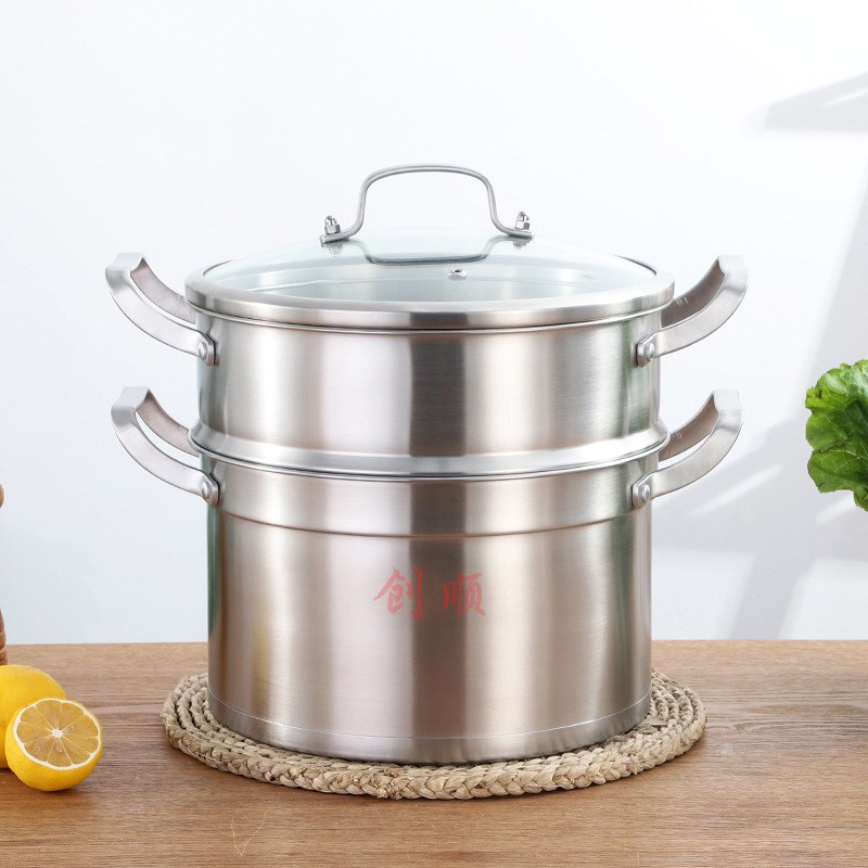 厂价直销304不锈钢蒸锅加厚复底直角汤锅双层欧式汤蒸锅电磁炉