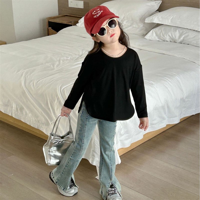 女童牛仔裤2024春秋新款宝宝微喇裤子儿童洋气开叉喇叭裤薄款夏装