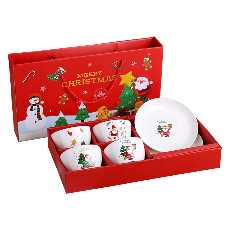 圣诞节礼物套装餐具陶瓷碗盘圣诞树老人装饰摆件实用礼盒礼品盒